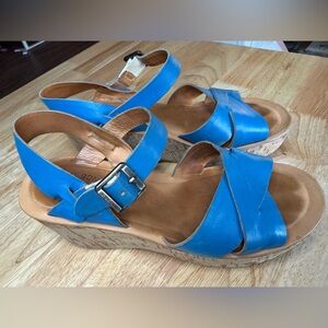 Kork-Ease Vibrant Blue Leather Wedge Sandals
